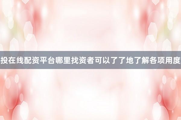投在线配资平台哪里找资者可以了了地了解各项用度