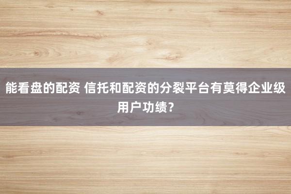 能看盘的配资 信托和配资的分裂平台有莫得企业级用户功绩？