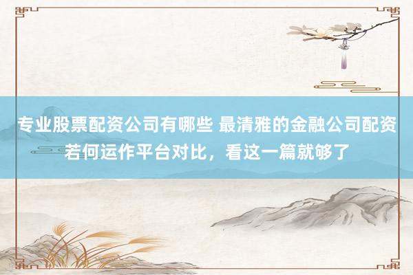 专业股票配资公司有哪些 最清雅的金融公司配资若何运作平台对比，看这一篇就够了